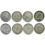 George IV, shillings (4), 1821 (2), 1824, 1825 bareheaded bust (S. 3810 (2), 3811, 3812), good