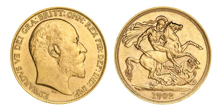 g *Edward VII, two-pounds, 1902 (S. 3967), about extremely fine