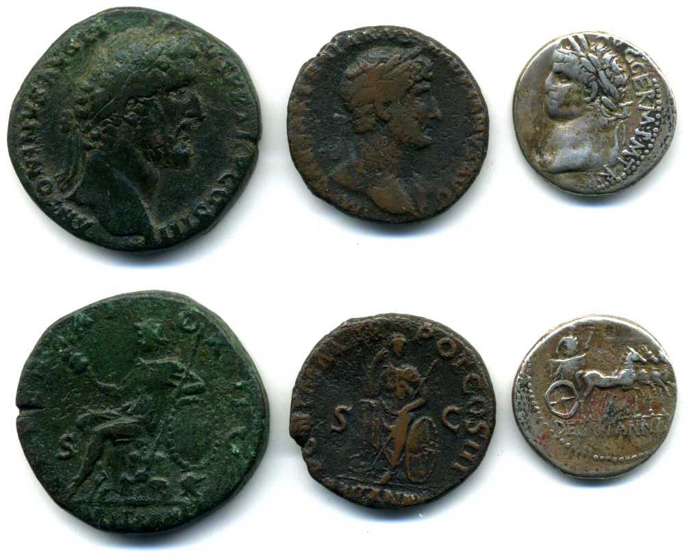 Claudius (41-54), didrachm of Caesarea, bust left, rev., de britannis, Claudius in quadriga, 6.