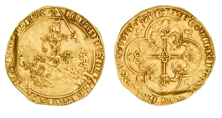 *France, Jean II (1350-64), franc à cheval (1360), 3.73g (Dupl. 294), creased at edge, very fine