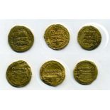 Abbasid dinars (3), dated 148h, 152h, 168h with pellet below, 4.05, 3.76, 4.10g (Bernardi 51),