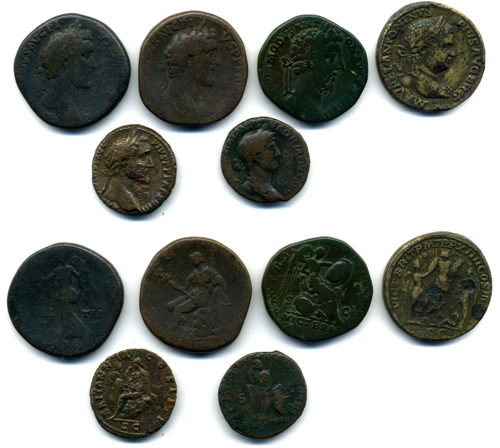 Hadrian (117-138), as, rev., Britannia (RIC 577a); Antoninus Pius, sestertii (2), rev., Britannia