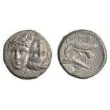 *Thrace, Istros, stater 4th cent. BC, two male heads, one inverted, rev., sea-eagle on dolphin; in