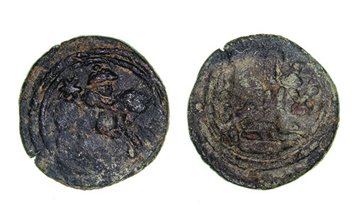 *Umayyad, fals, without mint or date, obv., horseman to right with star behind, 1.74g (Walker 674