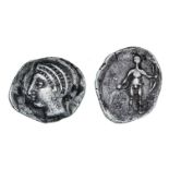 *Crete, Eleutherna, stater, 4th cent. BC, laureate head of Apollo left of crude style, rev., naked