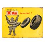 MICHELIN: 1965 "MICHELIN X AS nouveau!" painted tin sign, made in France (dimensions). Adapted