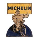 MICHELIN: a Michelin cycle tyre die-cut tin sign, made in Belgium (47 x 38cm)