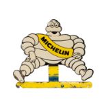 MICHELIN: Bibendum embossed tin sign with folding support still attached, made by G. de Andreis,