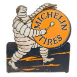 MICHELIN: c. 1920 "MICHELIN TYRES" Die cut painted tin sign front for tyre display stand, made in