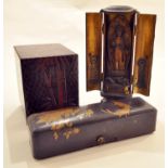 A Japanese lacquer shrine and two lacquer boxes, 19th century and later  A Japanese lacquer shrine
