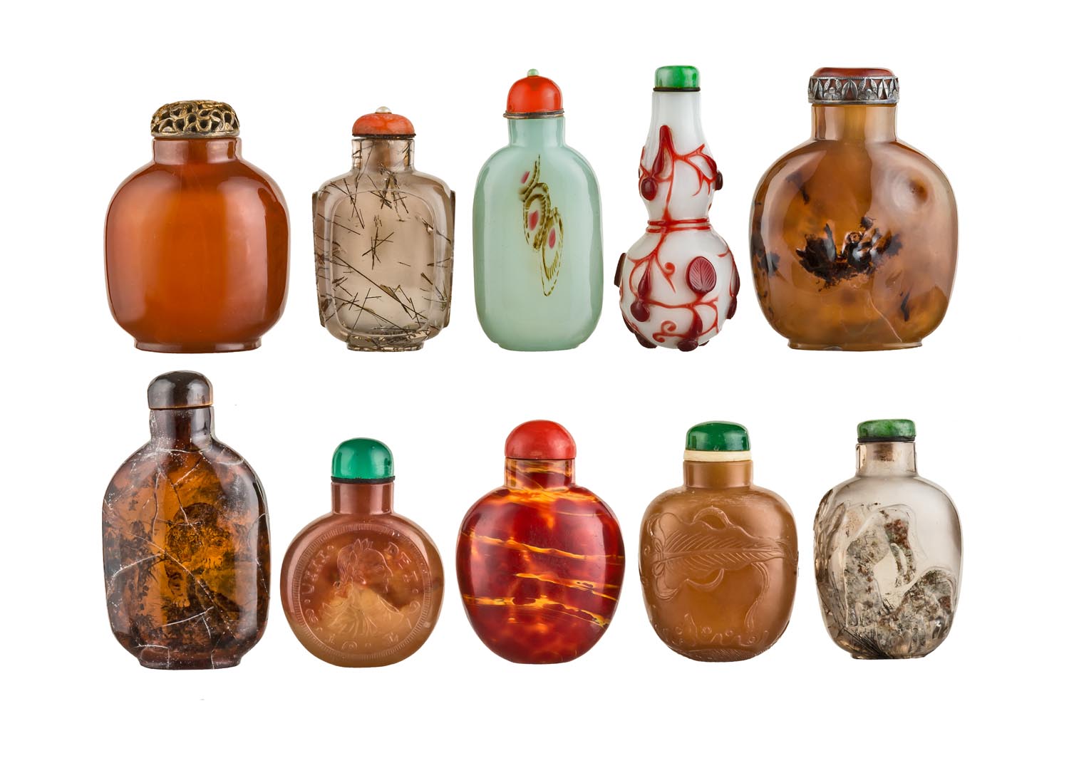 A box of 10 Chinese snuff bottles, 20th Century  A box of 10 Chinese snuff bottles, 20th Century