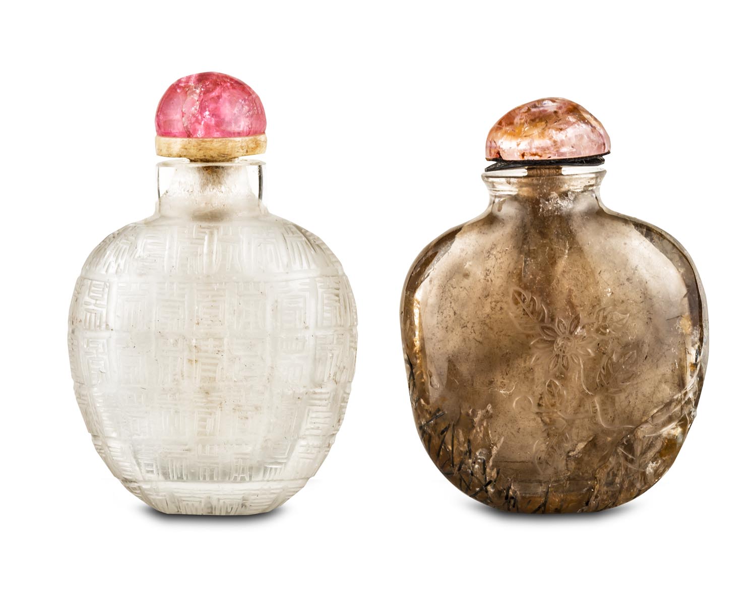 Two rock crystal snuff bottles, 19th Century  Two rock crystal snuff bottles, 19th Century  the