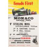 MONACO: A Ferodo First Monaco Grand Prix results poster from 14th May, 1961. The results listed as