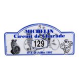 MICHELIN: A 1990 Hellendoorn FIA Rally official entrance plate bearing the number 122 together with