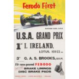 WATKINS GLEN: A Ferodo First U.S.A Grand Prix poster from 8th October, 1961. The results listing