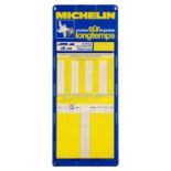 MICHELIN: A Michelin pressed metal wall mount sign, with 3 separate plastic tyre pressure inserts