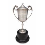 PETER BROCK: An important original twin handled lidded silver trophy inscribed 'AUTO ACTION