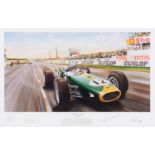 BRABHAM: A limited edition print by Randall Wilson featuring Sir Jack Brabham AO OBE, winning the