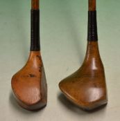 2x Unusual persimmon woods including a Hugh Fulford patent triangular backed driver with circular