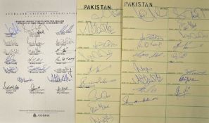 1995 & 1996 Pakistan cricket signed team sheets featuring players such as Akram^ Sohail^ Malik and