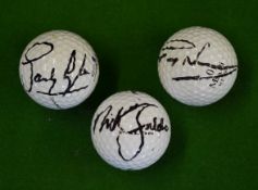 3x Open Golf Champions personal signed golf balls - to incl Nick Faldo Precept Tour "Faldo"^ Sandy