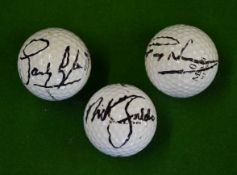 3x Open Golf Champions personal signed golf balls - to incl Nick Faldo Precept Tour 
