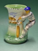 Early Burleigh ware cricket water jug - the handle modelled in the form of a cricket batsman^
