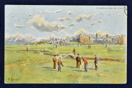 Early St Andrews Links coloured golfing postcard titled - "Picturesque St Andrews". From the