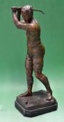 A large French spelter golfing figure of a young man playing a golf shot c1900 - signed by the