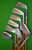 8x various Maxwell flanged bottom irons including a driving iron^ cleek^ a mashie^ a lofting iron