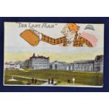 Early St Andrews coloured split golfing postcard - the top is titled "The Last Man" and