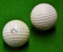 2x unused early rubber core golf balls to incl unusual "Henley England" rounded square dimple