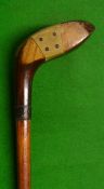 Fine Sunday golf walking stick fitted with socket wood head  handle - stamped J W to the head and