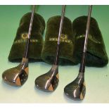 A fine set of Fred Perry persimmon limited edition woods to incl a Driver (1)^ Spoon (3) and a Baffy