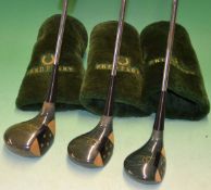 A fine set of Fred Perry persimmon limited edition woods to incl a Driver (1)^ Spoon (3) and a Baffy