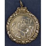 Royal Caledonian Curling Club medal illustrating a curling game by Sclater and on the reverse