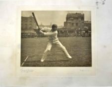 Rare Victor Trumper/George W Beldam signed cricket photogravure showing Trumper in mid-shot signed