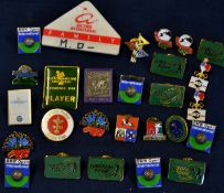 Collection of European Tour Golf players brass and enamel pin badges c1990s  to incl 1989 Johnnie