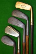 Half set of 5x golf clubs to incl a concentric back driving iron^ Spalding Thistle mid iron^ Hawkins