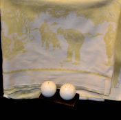 Vintage golfing embroidered linen tablecloth and cruet - featuring golfers^ caddies^ golf balls
