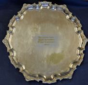 Silver plated tray 'The Brands Hatch Shield Competition sidecar (Passenger) K. Scott' inscribed to