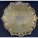 Silver plated tray 'The Brands Hatch Shield Competition sidecar (Passenger) K. Scott' inscribed to