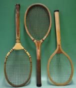 3x Lawn Tennis Rackets ranging from 1930 - 1950 the first is the "The Junior" measuring just 62.5 cm