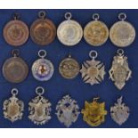 Collection of 15x silver and bronze swimming and water polo medals awarded to J Kay between 1906-