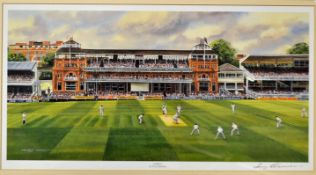 Lord's cricket ground colour print by Terry Harrison signed by the artist^ mf&g measuring 55 x 35cm