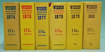 Wisden Cricketers' Almanacks 1974^ 1976-1980 with 74^ 76 & 77 all softbacks with original linen