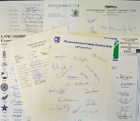 Selection of 1980s signed England cricket county team sheets to include 1981 Essex^ Gloucestershire^