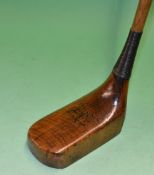 Jean Gassiat patent large rectangular stained beech wood socket neck putter with full brass sole