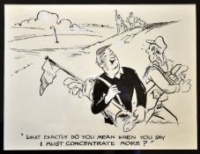 Houghton^ George (1905-1993) - 2 original signed pen and ink golfing cartoon illustrations -