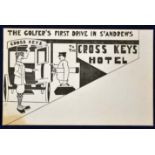 The Cross Keys Hotel^ St Andrews golfing postcard - titled "The Golfer's 1st Drive In St Andrews"